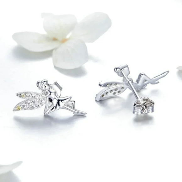 💝Dainty White CZ Sweet Wing Fairies Stud Earrings for Women, GPMB1441 - Picture 4 of 5